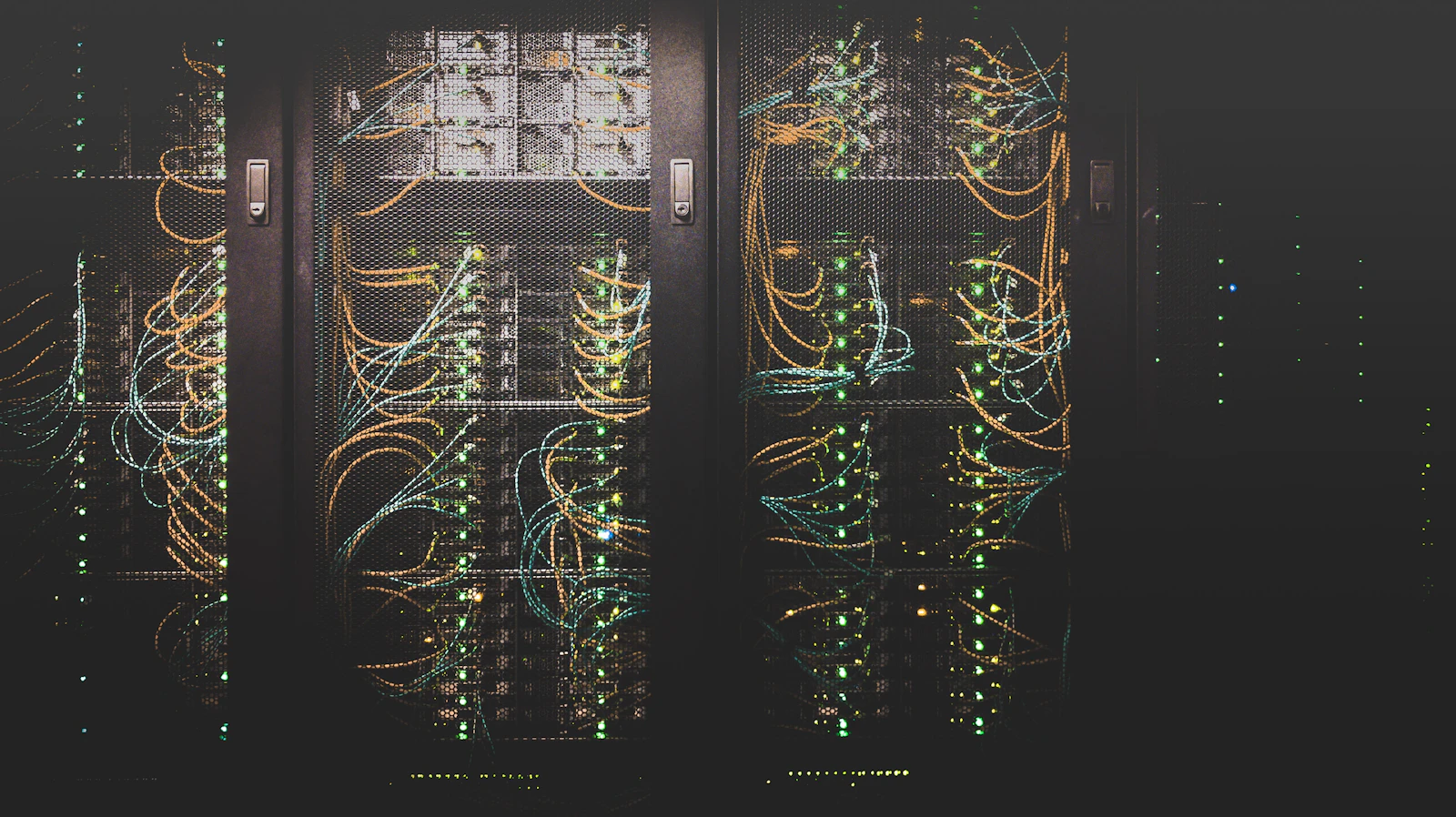 Server racks with neatly routed network cables